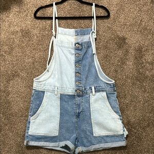 Two-toned Denim Colorblock Short Overalls by Celebrity Pink